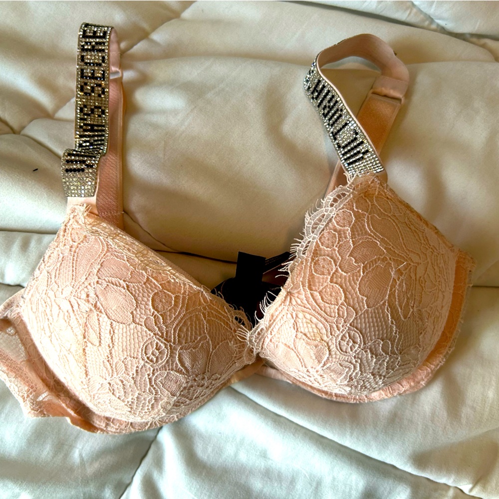 pink victoria’s secret rinstone push up bra